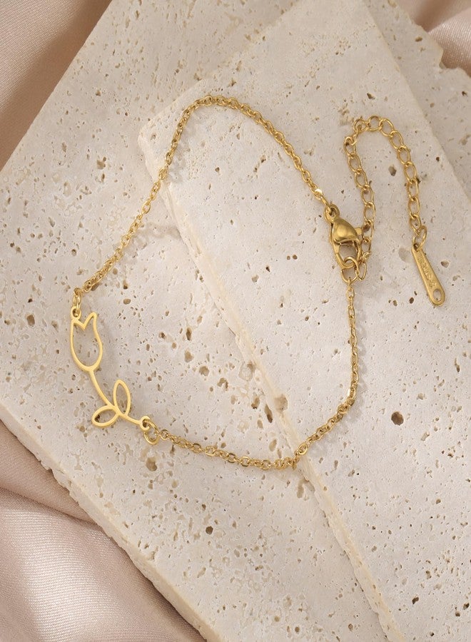 UNIFT Tulip Charm Bracelet for Women Stainless Steel Dainty Elegant Tulip Flower Bracelets Tulip Jewelry Mother's Day Gifts (gold) - Image 3